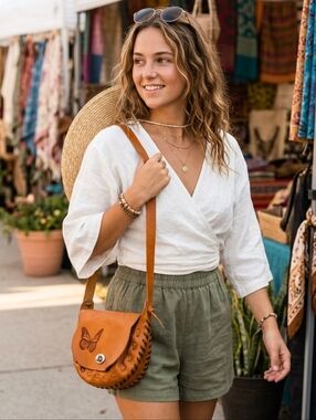 VINTAGE  Leather Crossbody Bag  BOHO Handmade